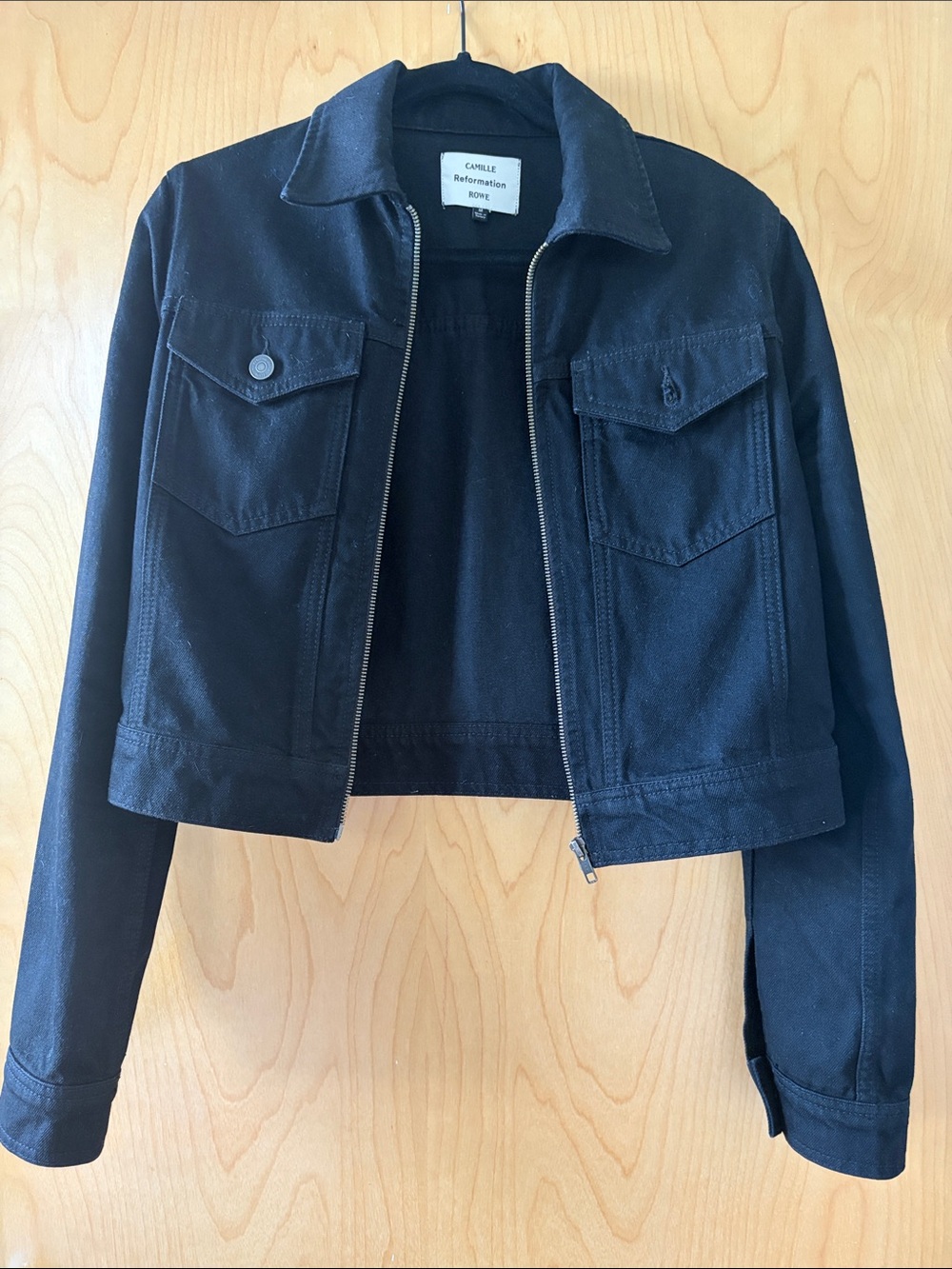 Reformation x ROWE Camille Black Cropped Denim Jacket